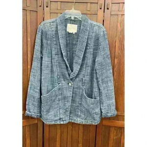 Anthropologie Women's Blue Blazer Size M Textured Single Button Jacket